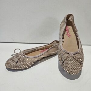 Jellypop Ballet Flats Womens 6 Tan Rhinestone Mesh Memory Foam Bow Slip On Shoes